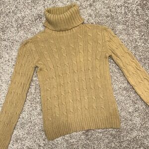 Vintage Gap Cable Knit Turtleneck Sweater Women Size Small Lambswool Beige‎